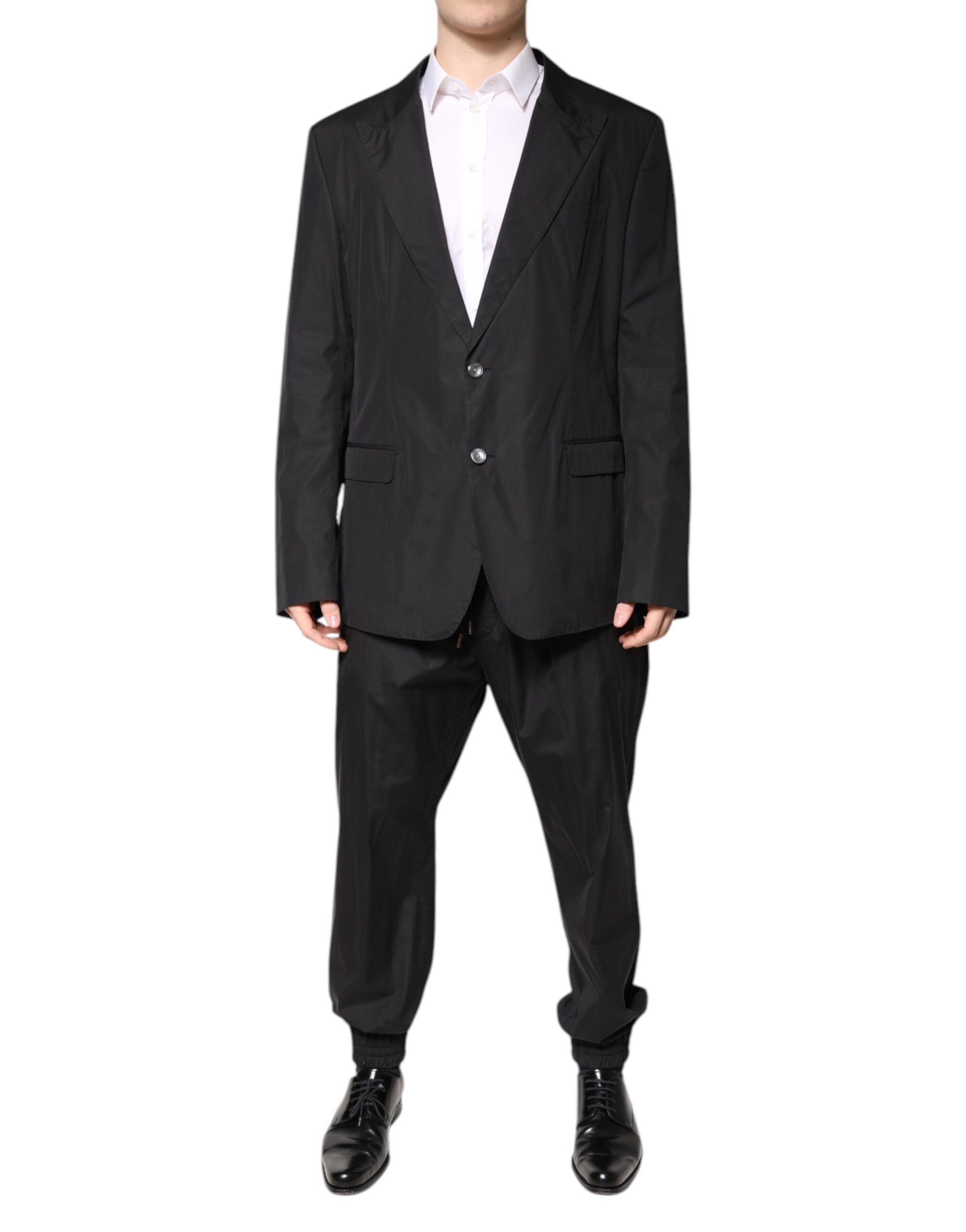 Cotton Single Breasted Pant Suit — Black