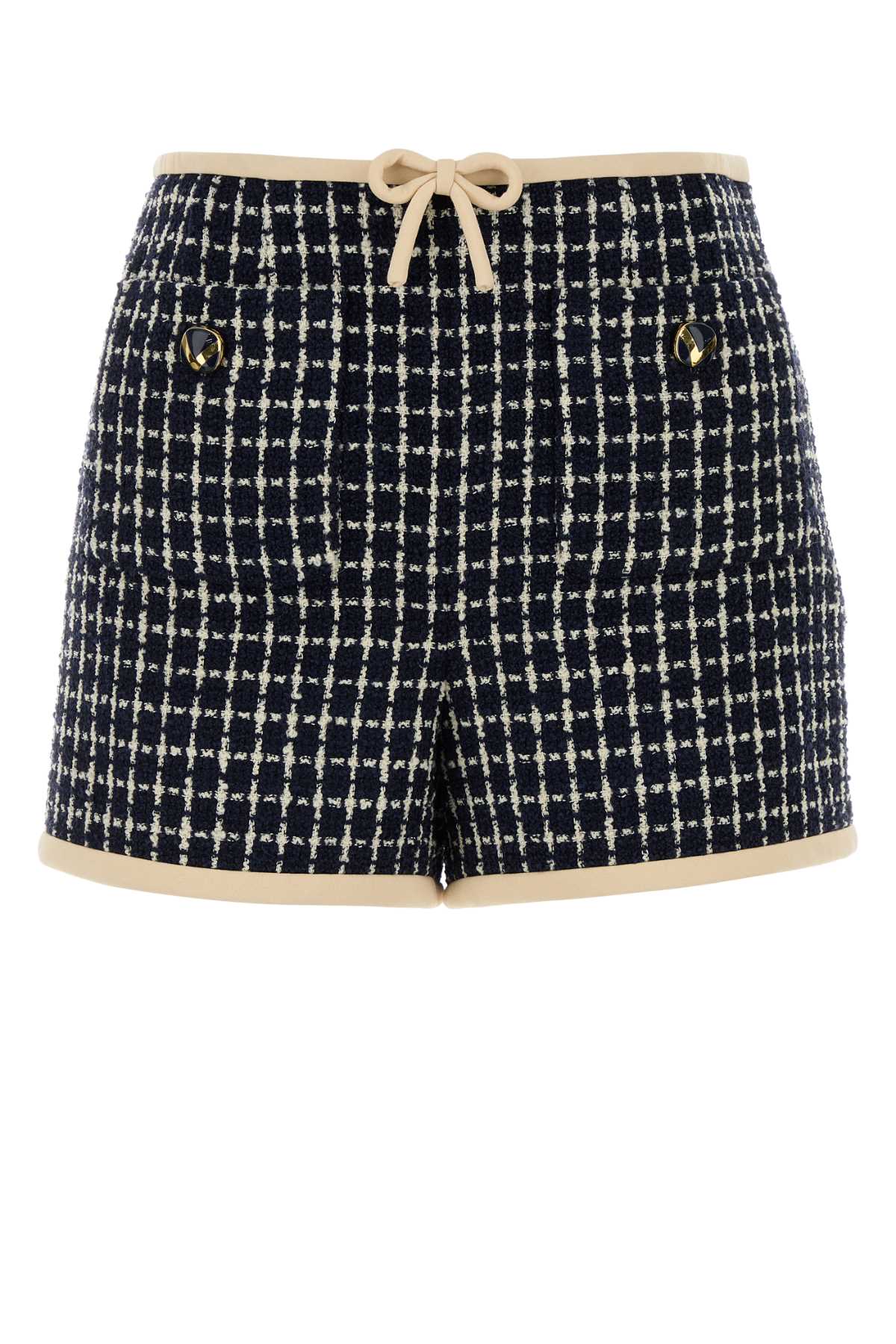 Embroidered Tweed Bermudas — Navy