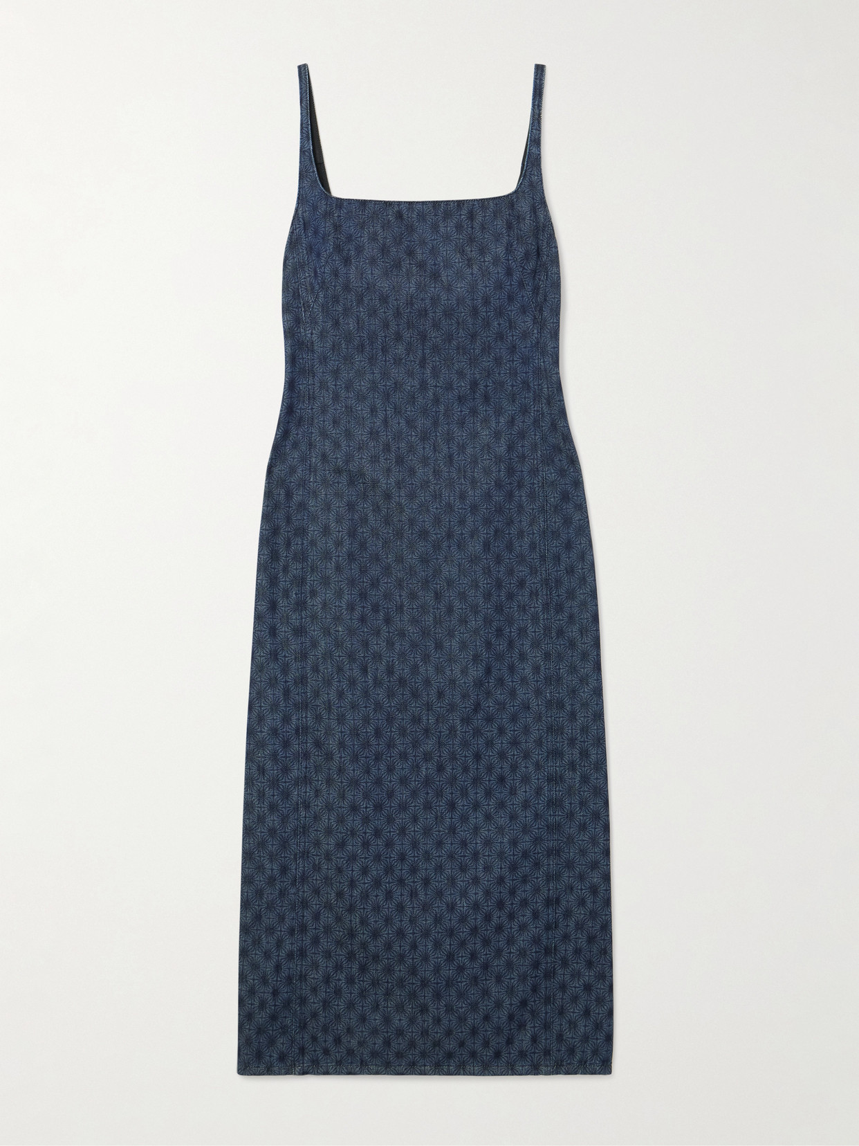 Printed Denim Midi Dress - Blue
