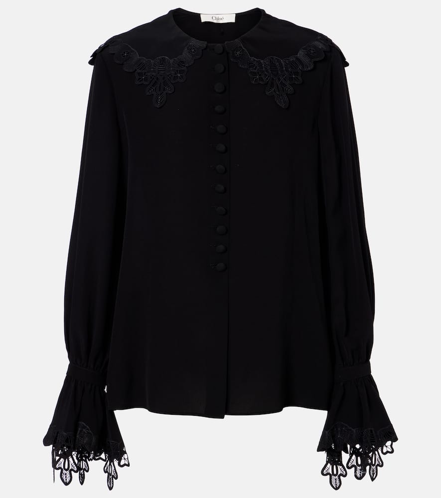 Chloé Embroidered silk crêpe de chine blouse