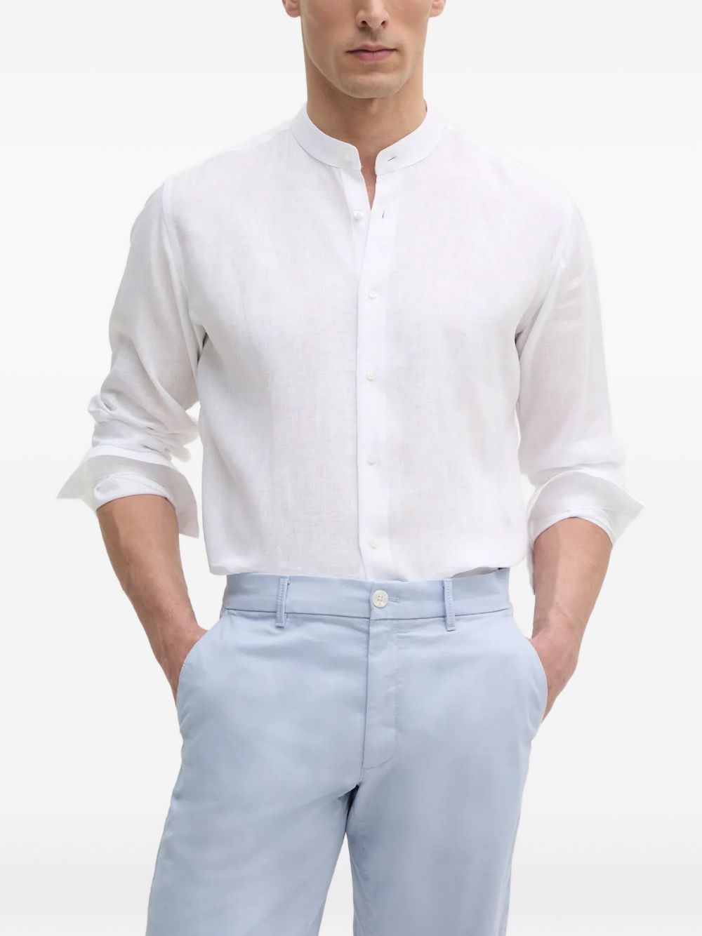 Mandarin-collar cotton shirt - White