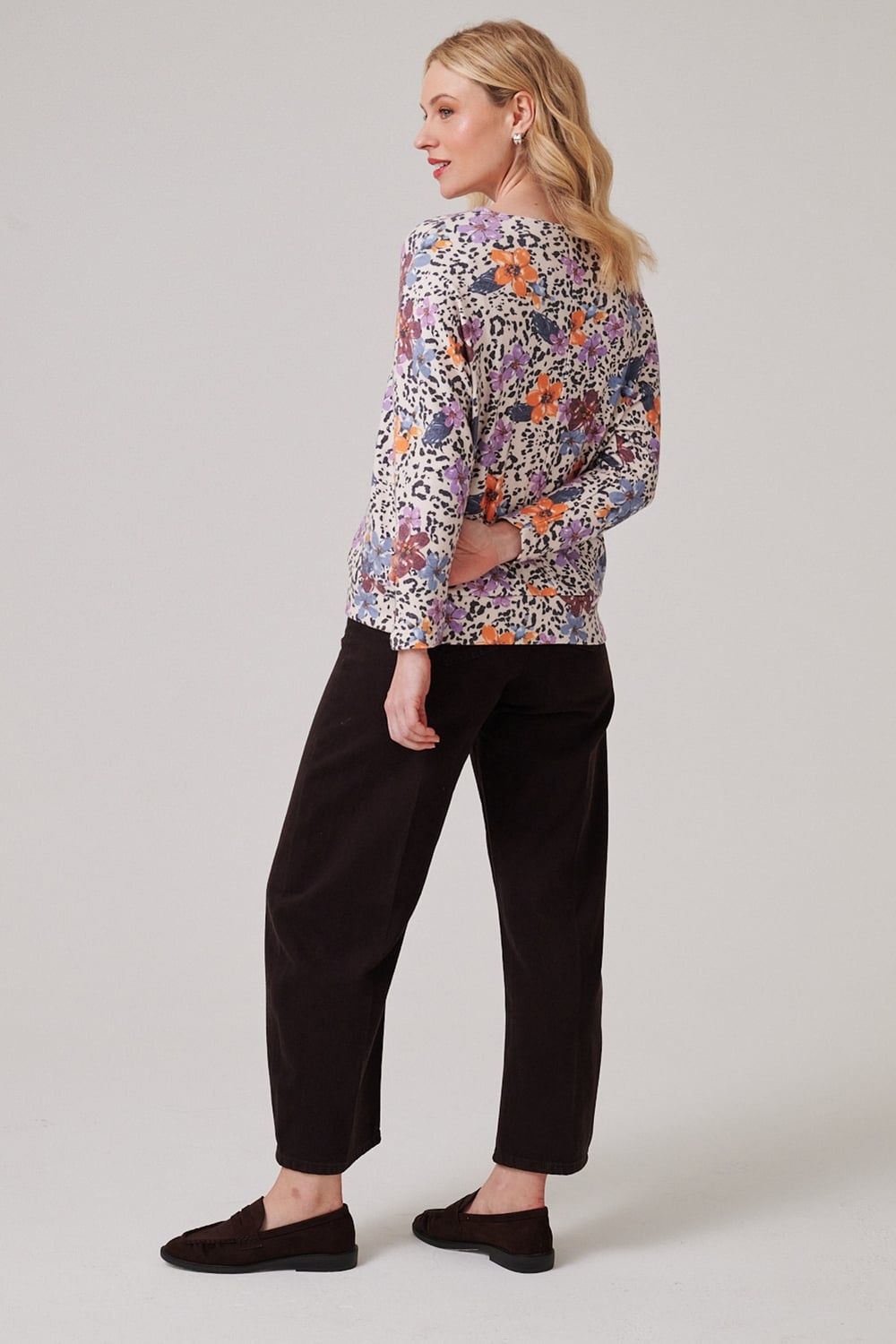 Klass. Floral Print Batwing Jumper In Beige