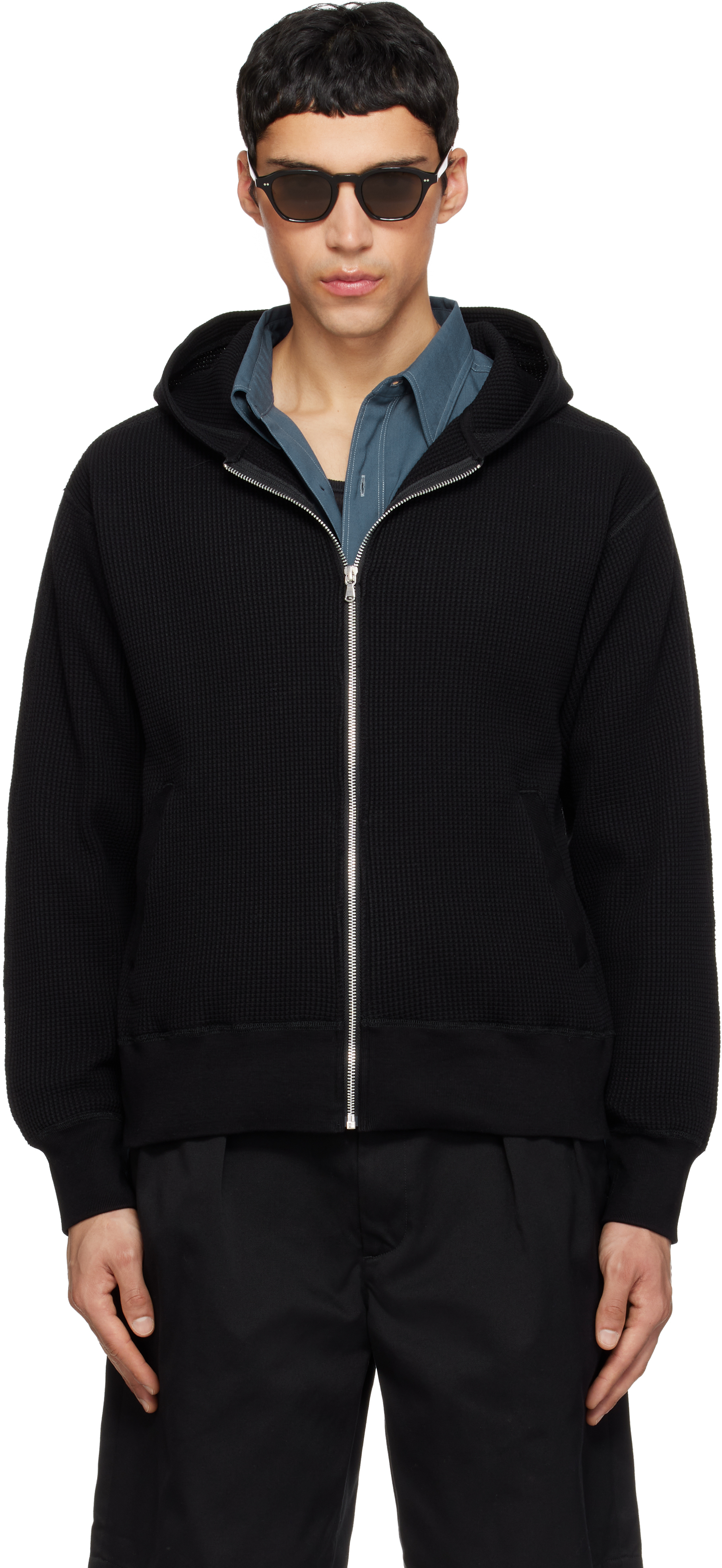 Black Zip-Up Thermal Hoodie
