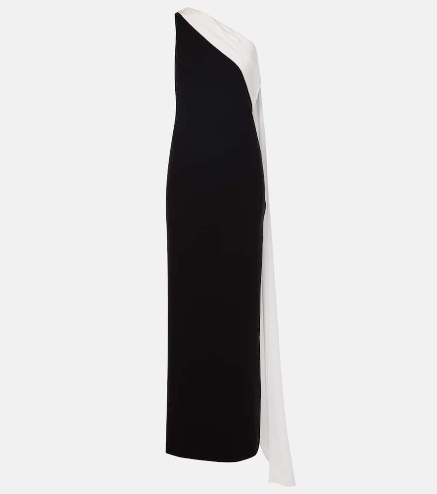 Scarf-detail one-shoulder gown