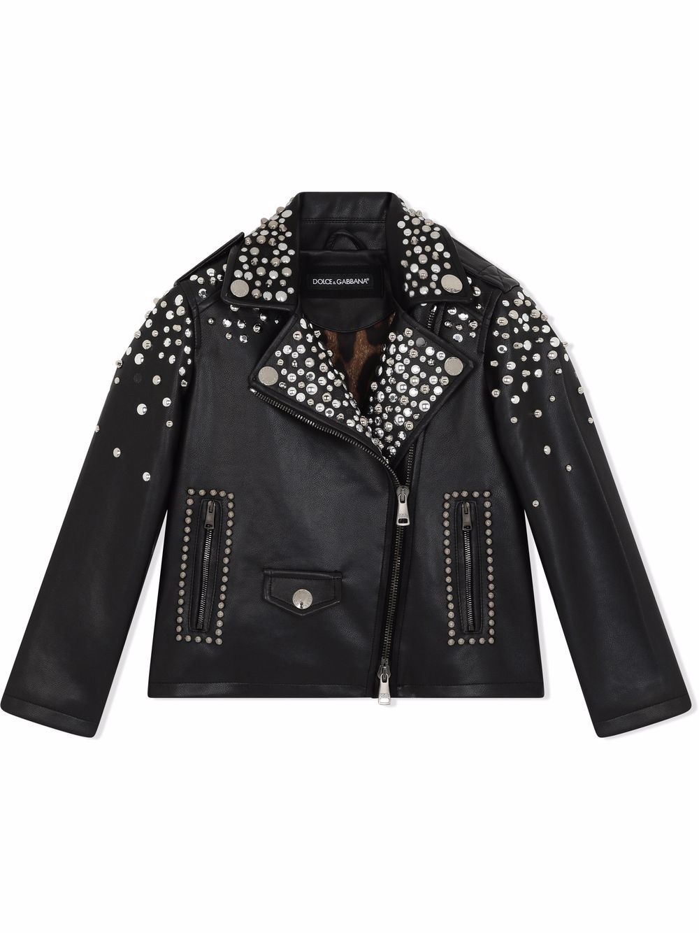 Studded leather biker jacket - Black