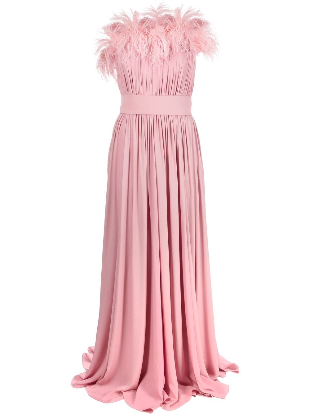 Tuscan feather-trim silk dress - Pink