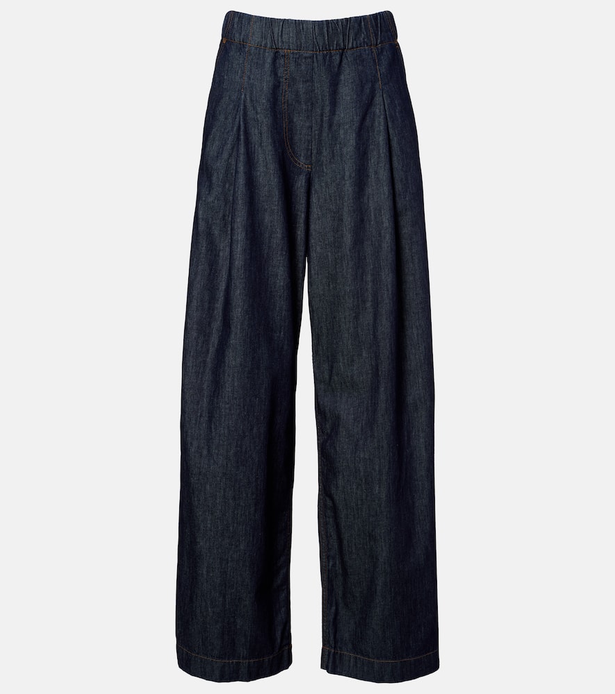 Pleated high-rise wide-leg jeans