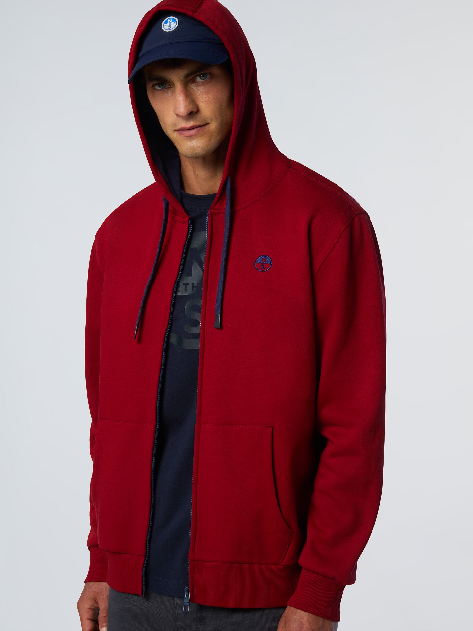 Felpa hoodie con zip e logo ricamato