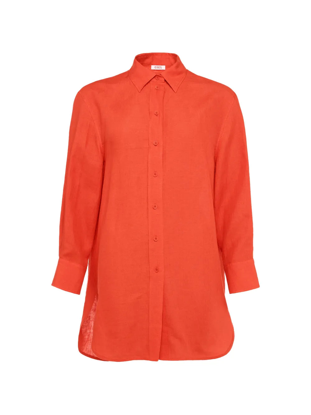 Linen Button-Front Shirt — Orange