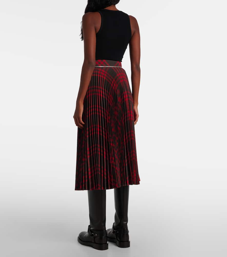Check plissé midi skirt