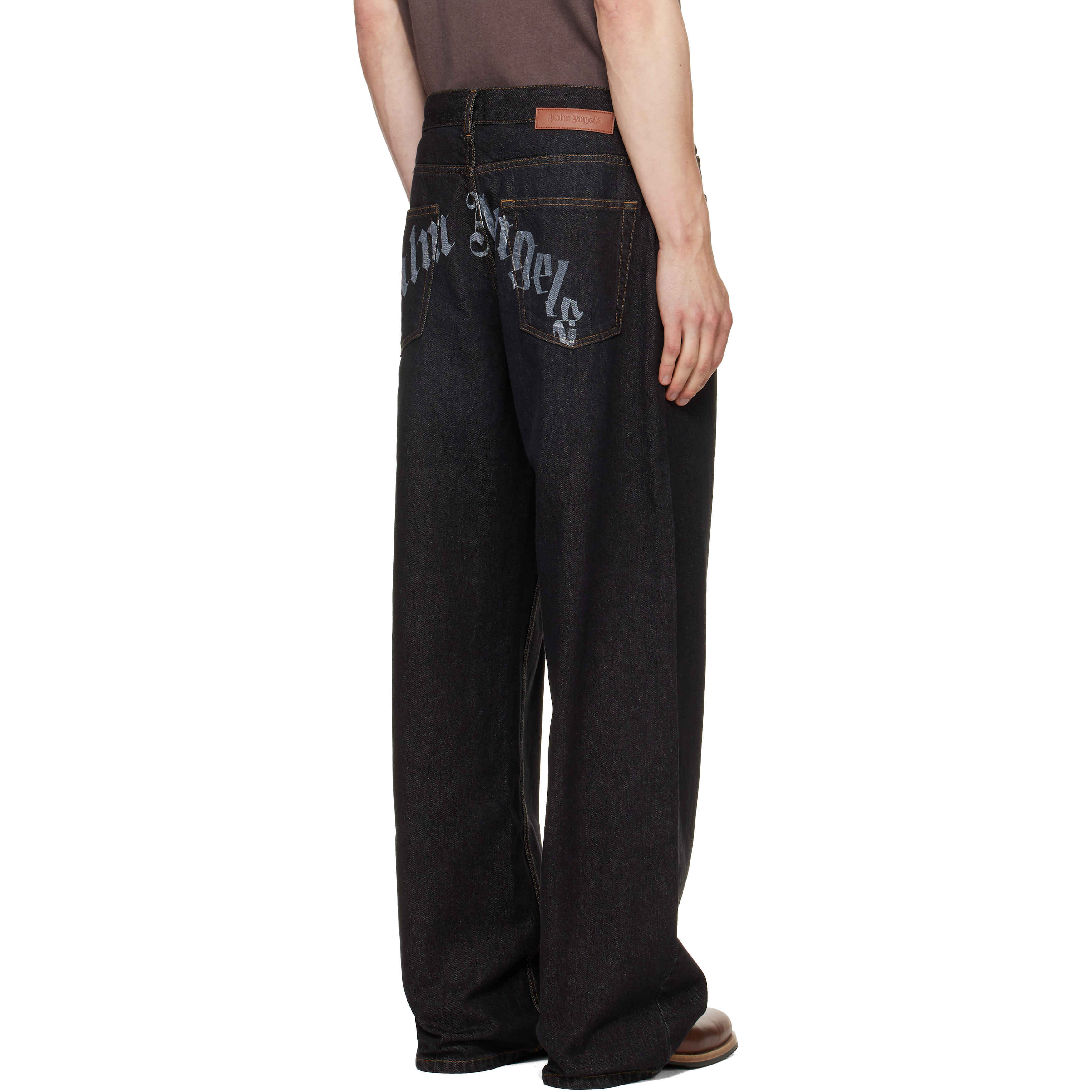 Black Curved Logo Loose Jeans
