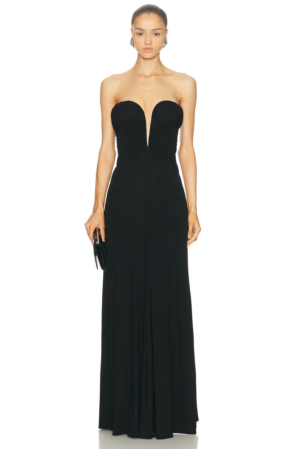 Atlein Bustier Ruched Gown in Black. 40. Also