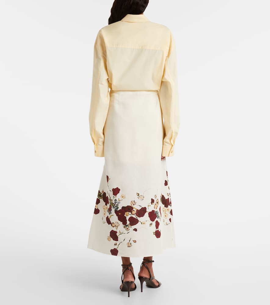 Demi floral silk and cotton midi skirt