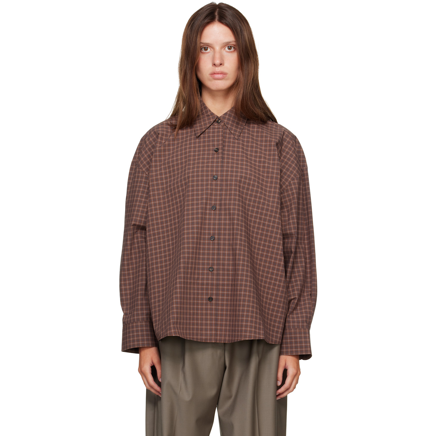 Brown Checked Oversized Shirt