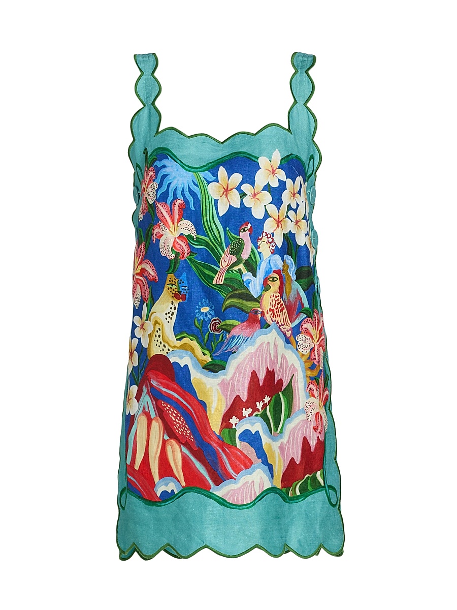 Women's Printed Scalloped Minidress - Blue