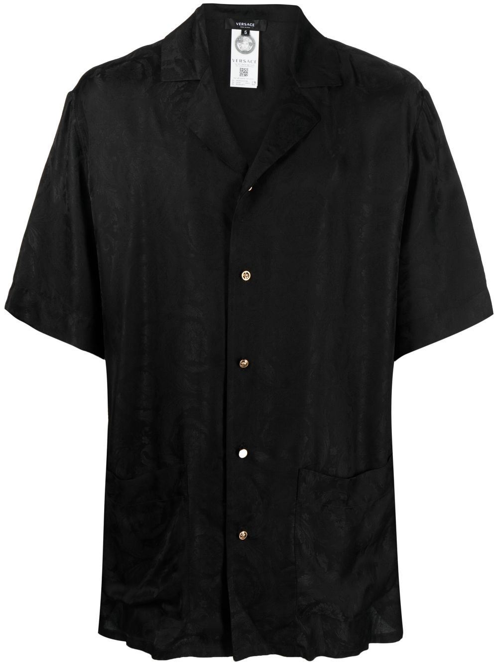 Brocade-effect short-sleeve shirt - Black