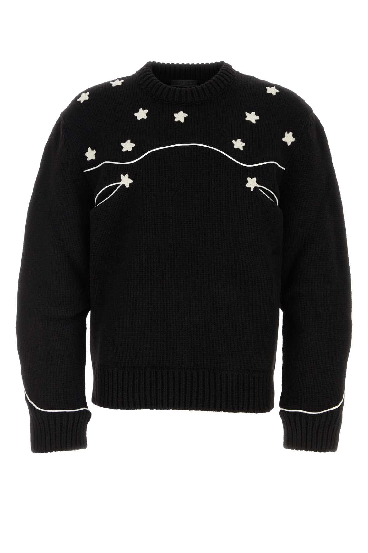 Wool with Star Intarsia Sweater — Black