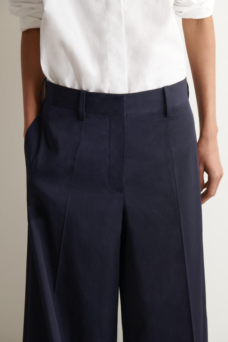 Cotton-Twill Wide-Leg Turn-Up Pants