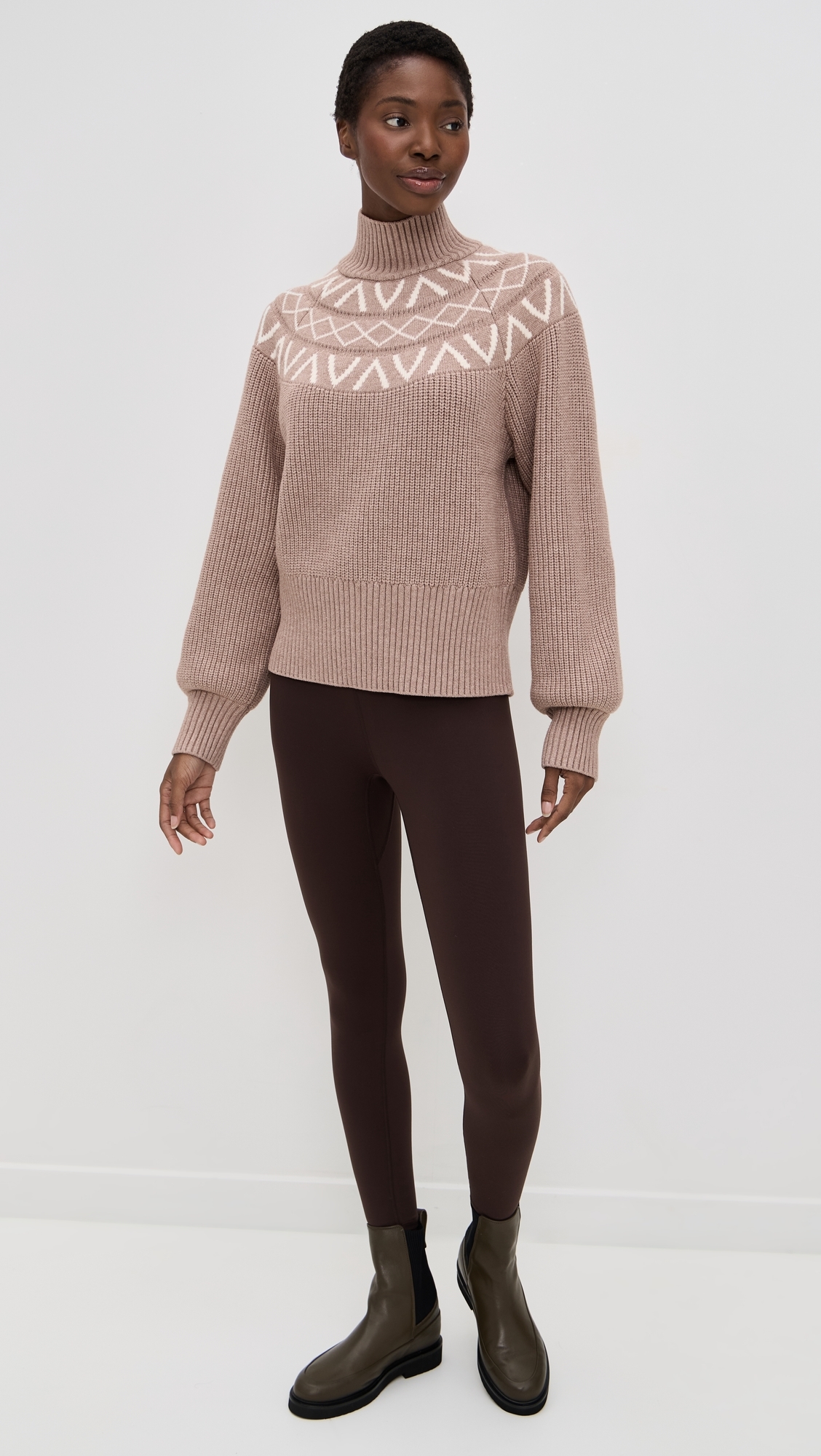 Marcie Fair Isle Yoke Knit Sweater Light Taupe