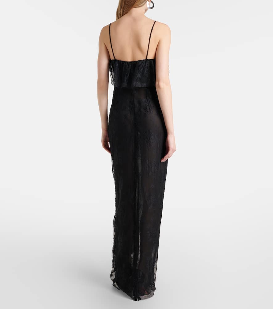 Ruffled sheer lace gown