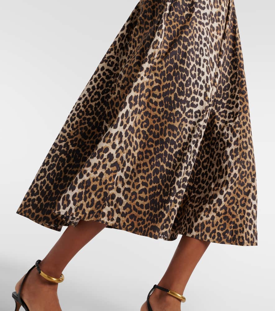Ganni Leopard-print cotton poplin midi dress