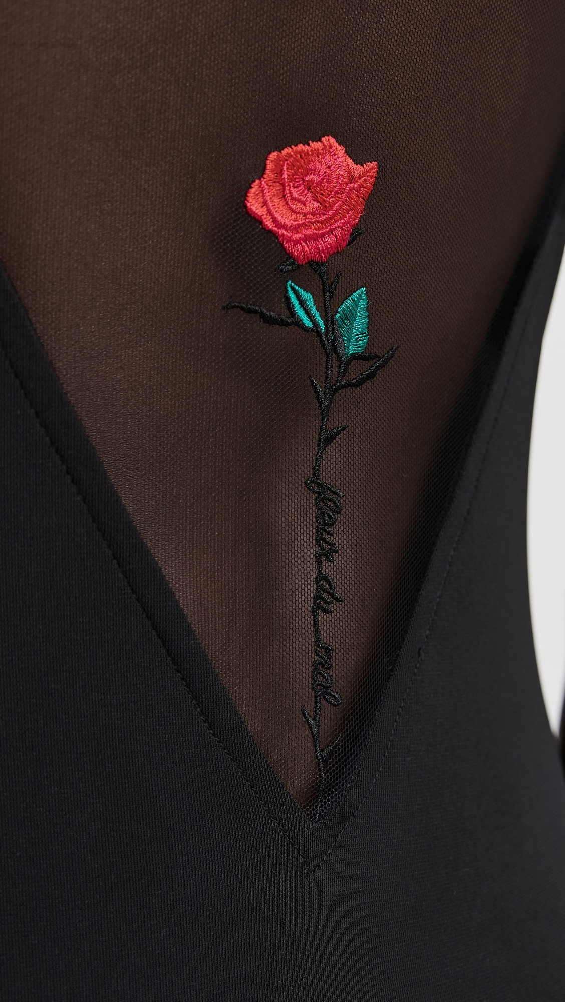 Rose Spine Embroidery High Slit Maxi Dress Black