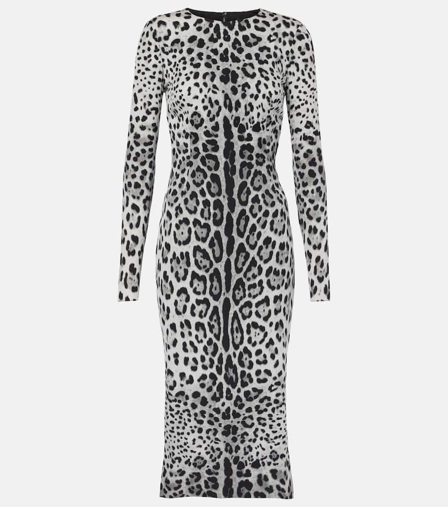 Leopard-print silk-blend midi dress