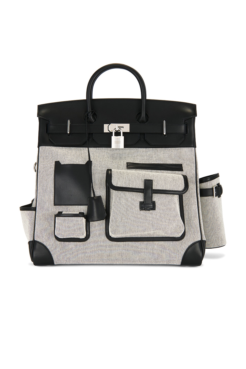 Hermes Evercalf Toile Cargo Haut A Courroies Birkin 40 Handbag in Black,Light Grey