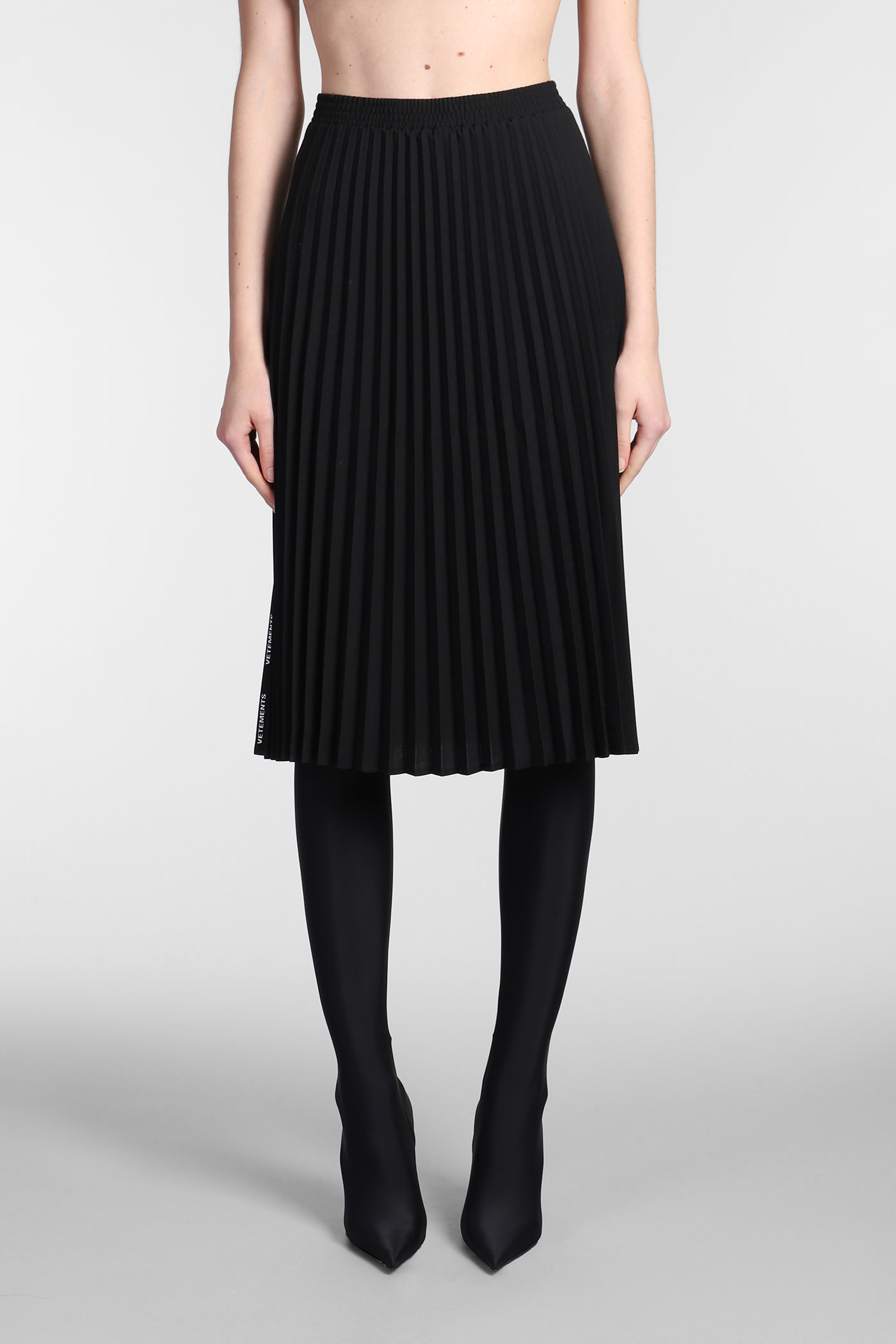 Knee-length pleated skirt - Black
