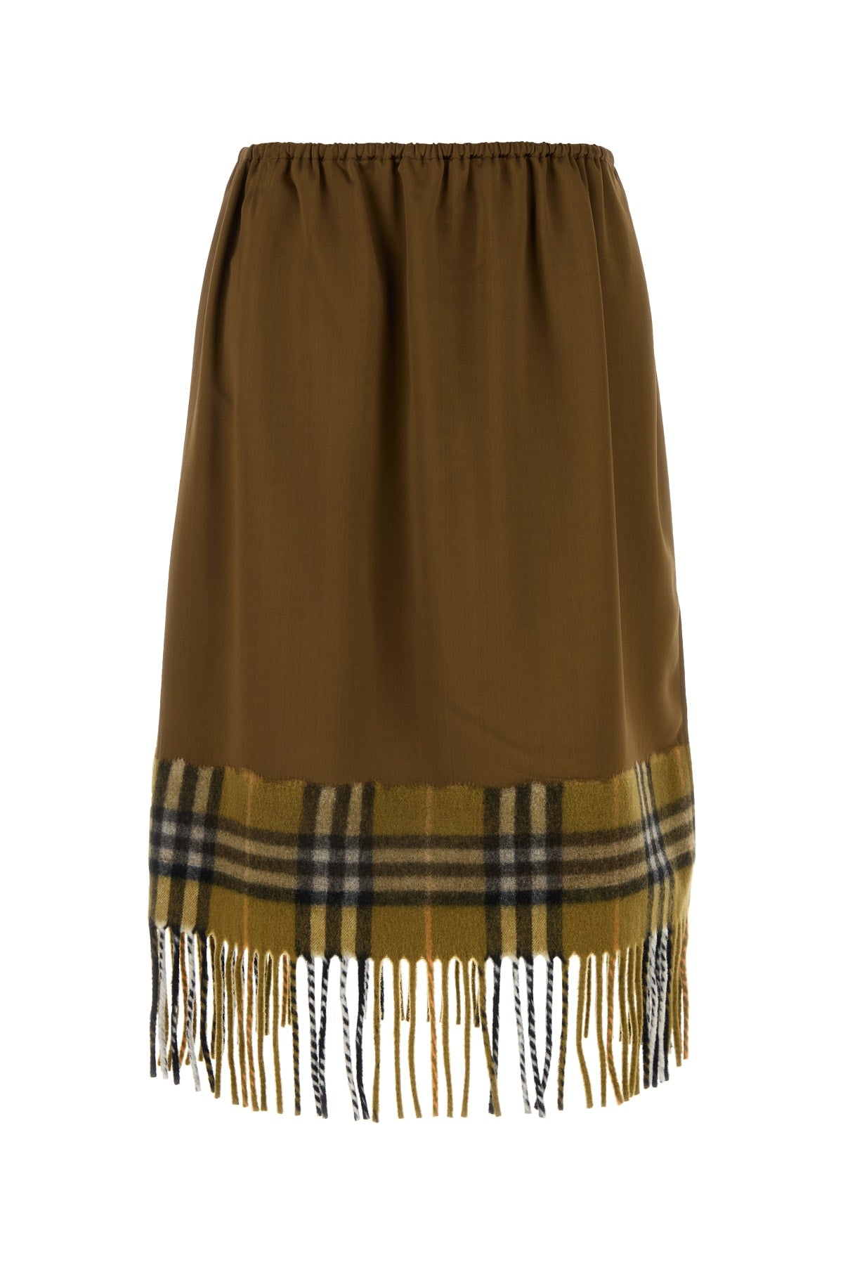 Plaid Fringed Skirt — Camel