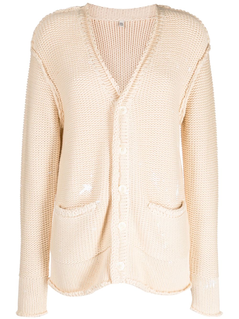 Paint-splatter V-neck cardigan - Neutrals