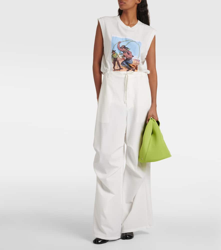 Mid-rise twill wide-leg pants