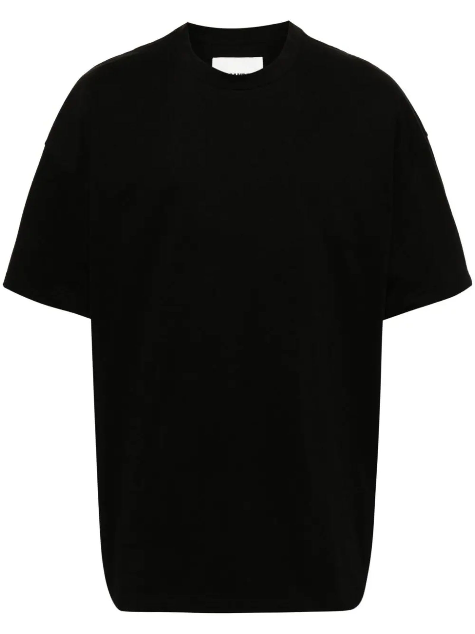 Black Double-layers T-shirt In Cotton Man