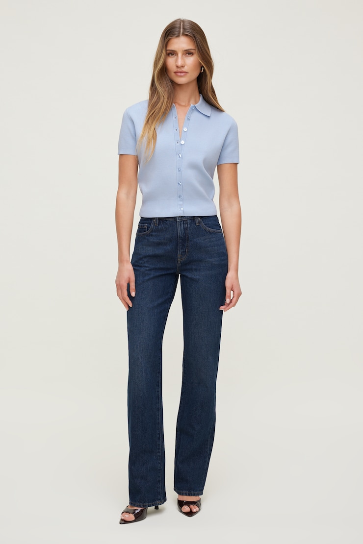 Cara Rigid High Rise Straight Leg Jeans - Blue - Women Clothing