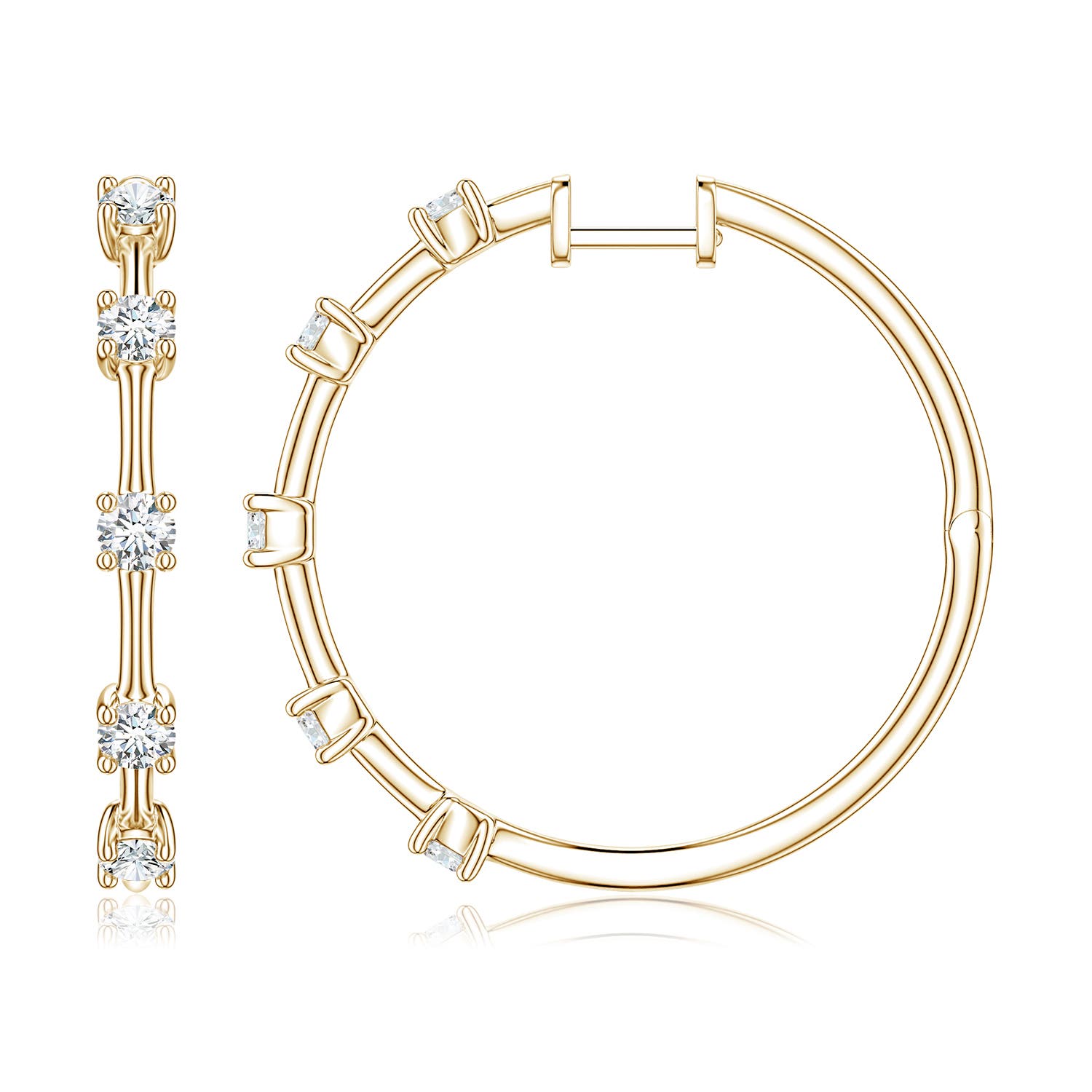 Angara 1.05 CTW Round Lab-Grown Diamond Five-Stone Station Hoop Earrings in 14K Yellow Gold