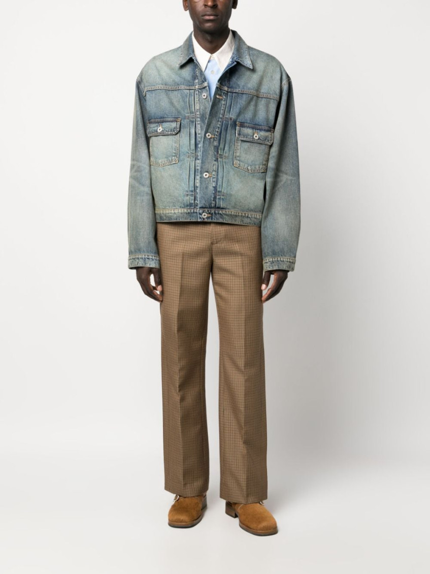 Panelled button-fastening denim jacket - Blue
