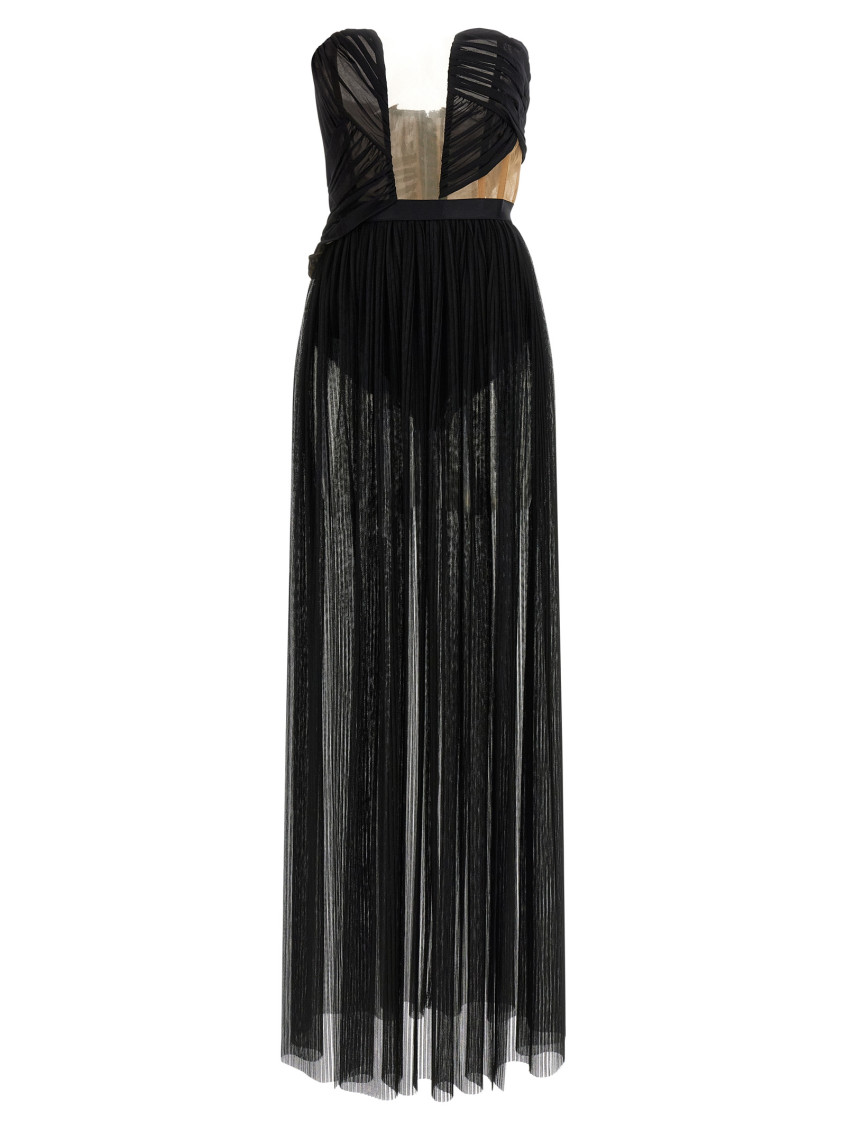 Nensi Dojaka - strapless gown sheer overlay ruched mesh