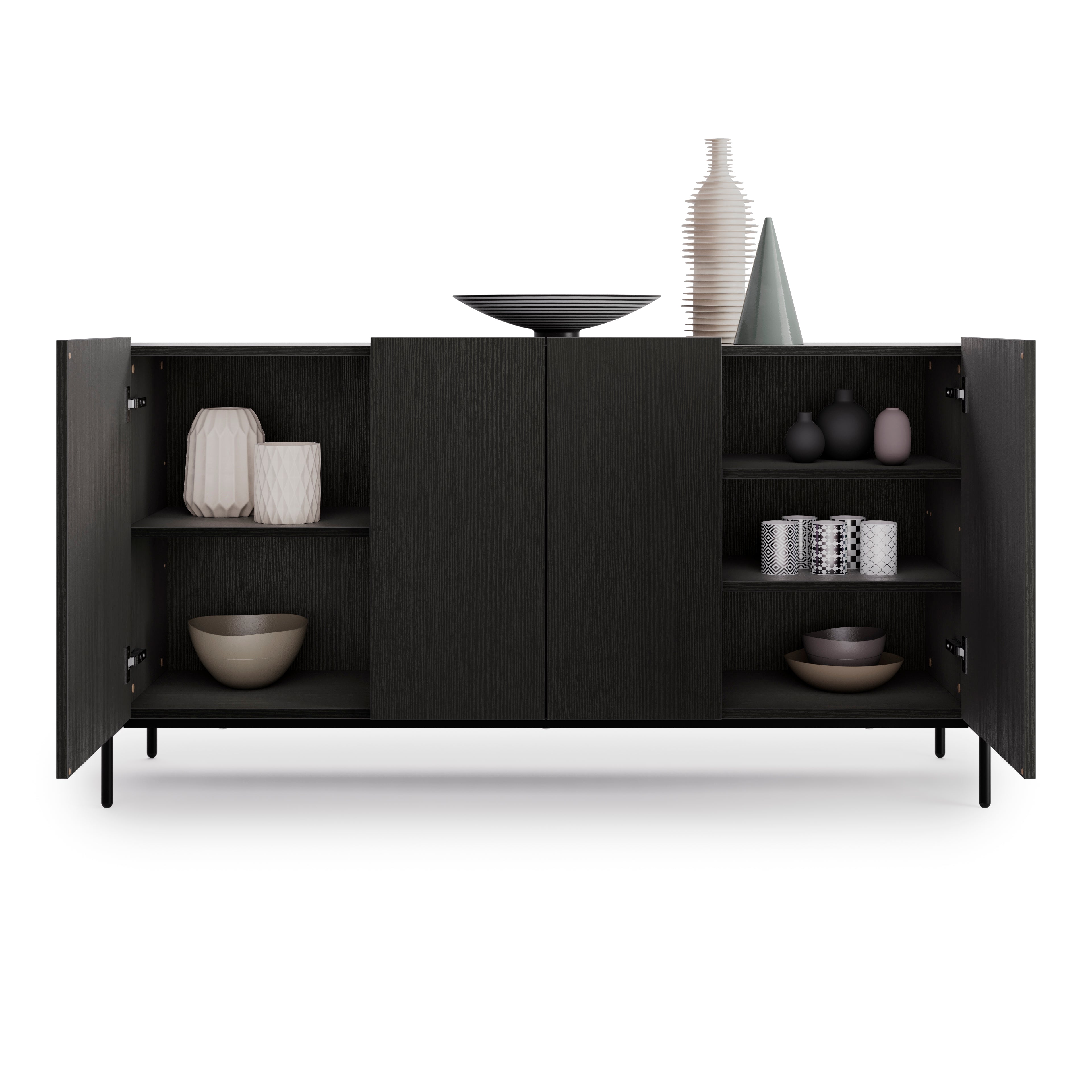 Olivia Sideboard with 4 Doors 65.7x15.9x32., Ashwood Black