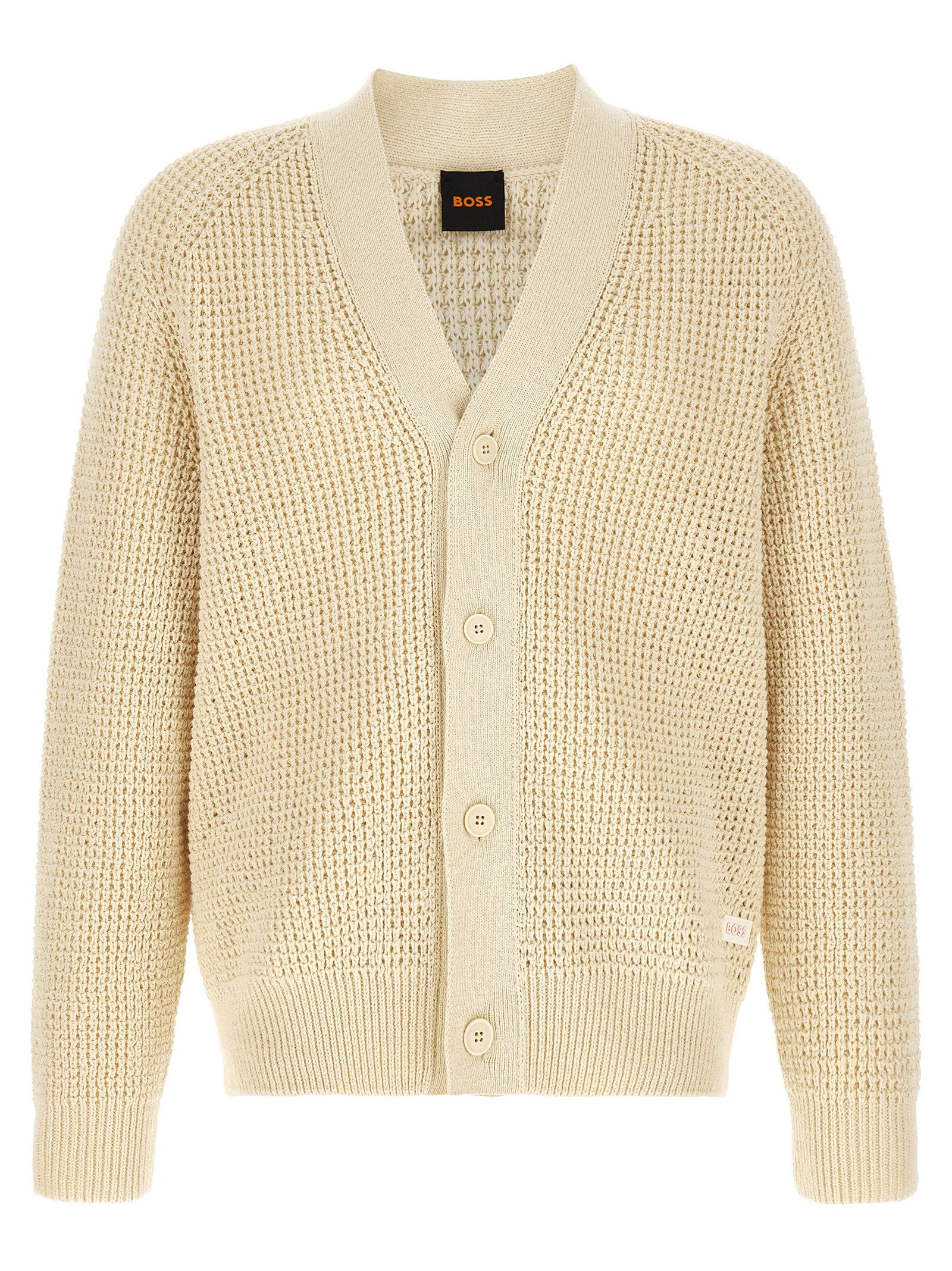 Honeycomb Cotton Blend Cardigan — cream