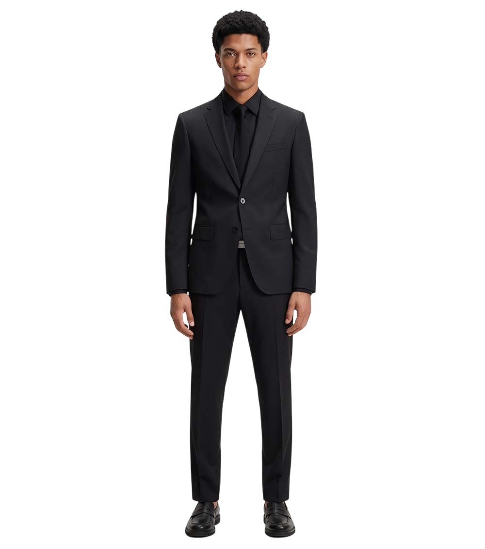 Black Solid Notched Lapel Jacket