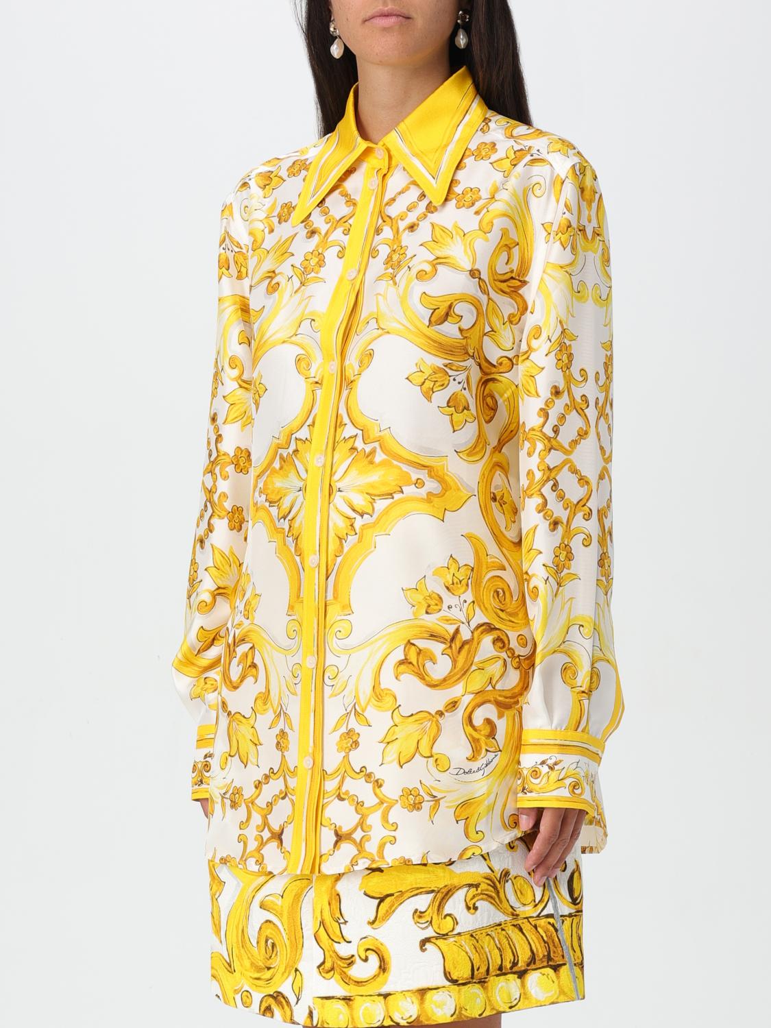 Majolica-print silk shirt - Yellow