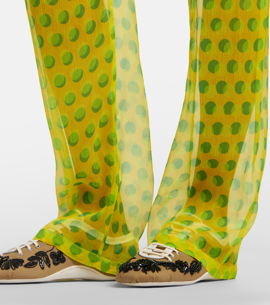 Polka-dot silk straight pants