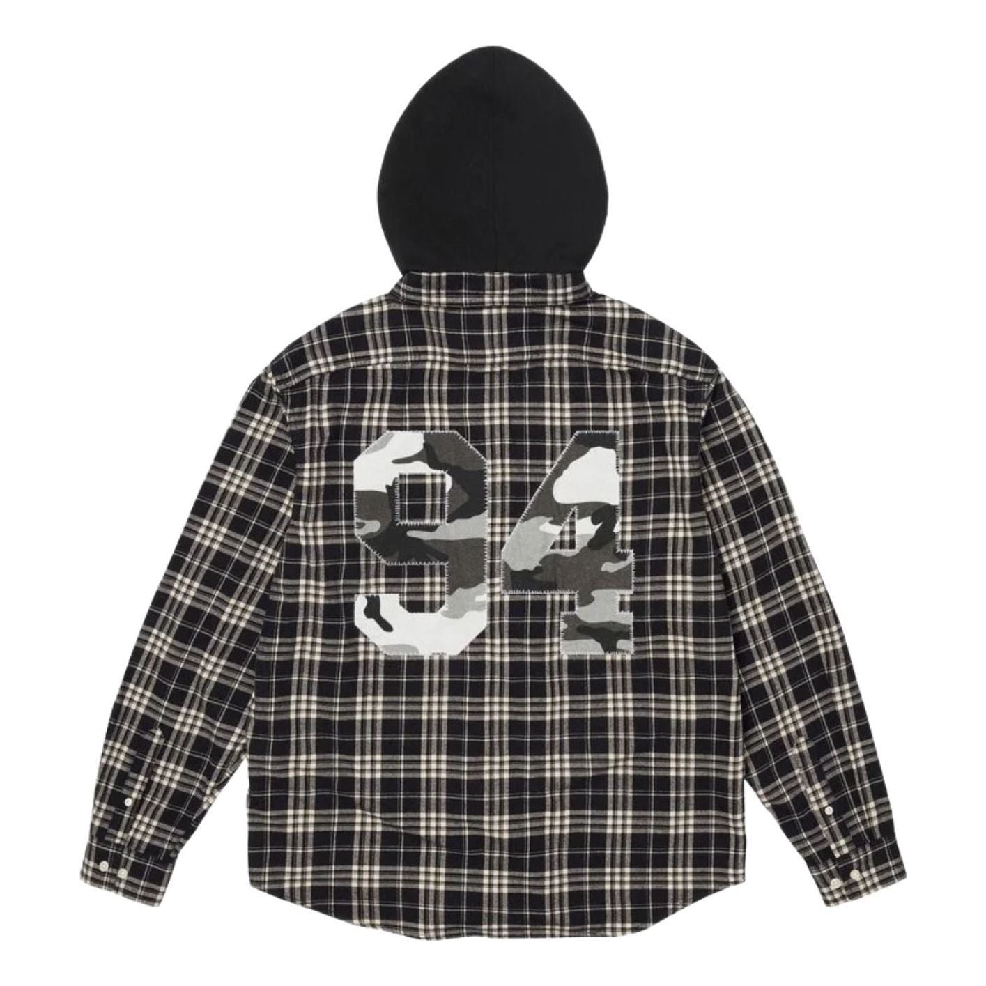 FW26 Appliqué Hooded Flannel Shirt 'Black'