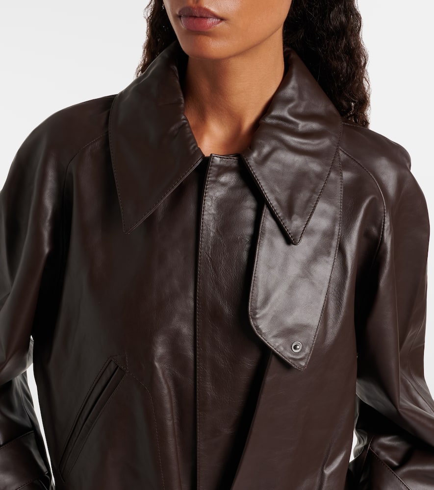 Cropped leather trench coat