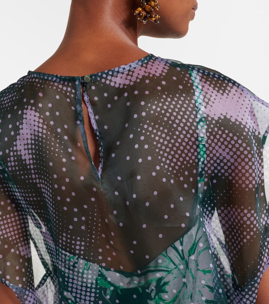 Printed silk organza top