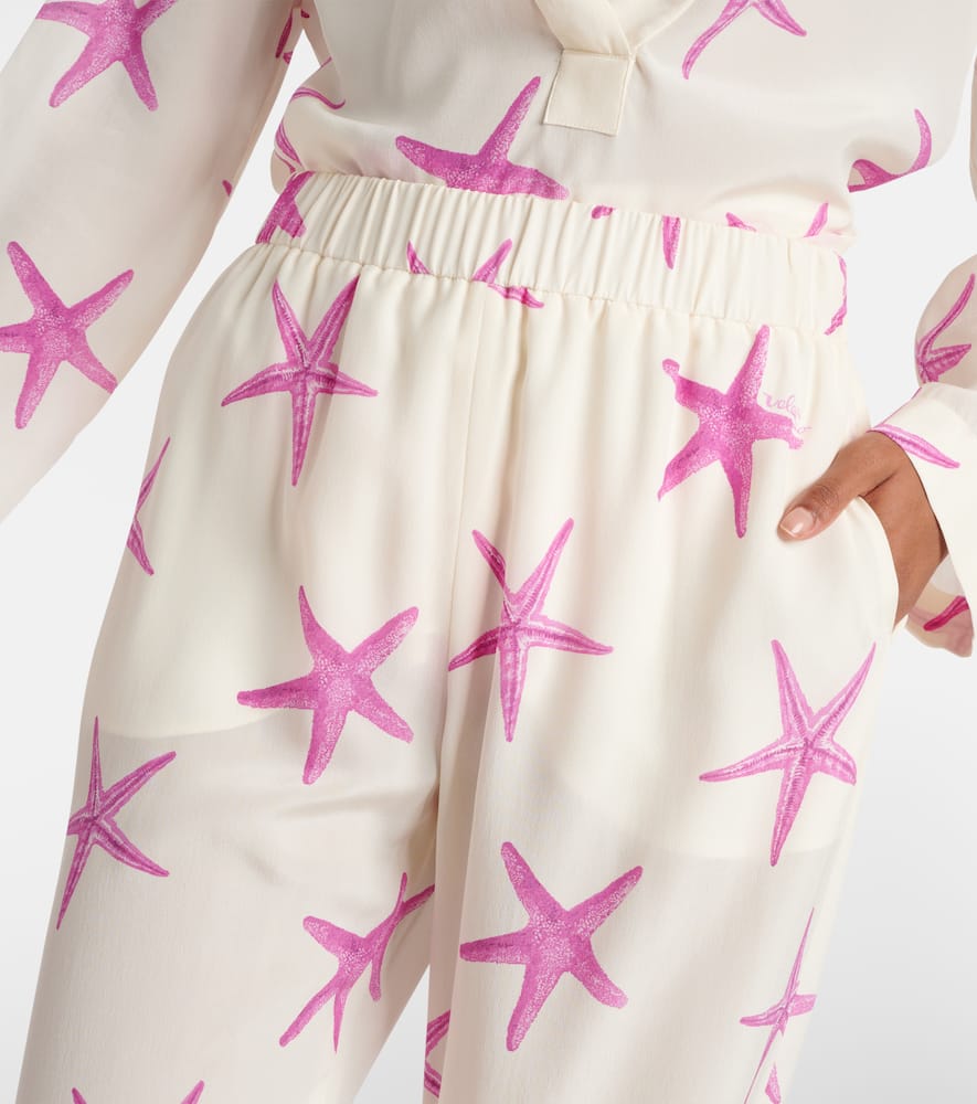 Printed high-rise silk wide-leg pants
