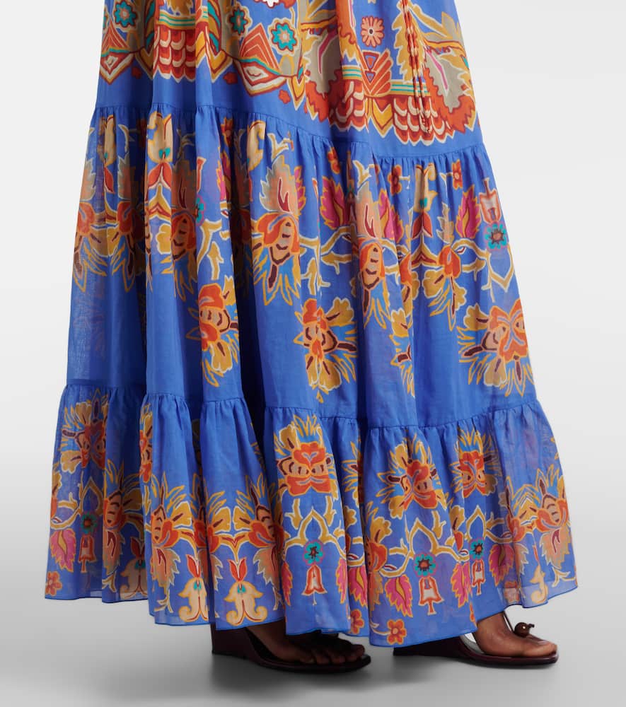Printed open-back cotton voile maxi dress