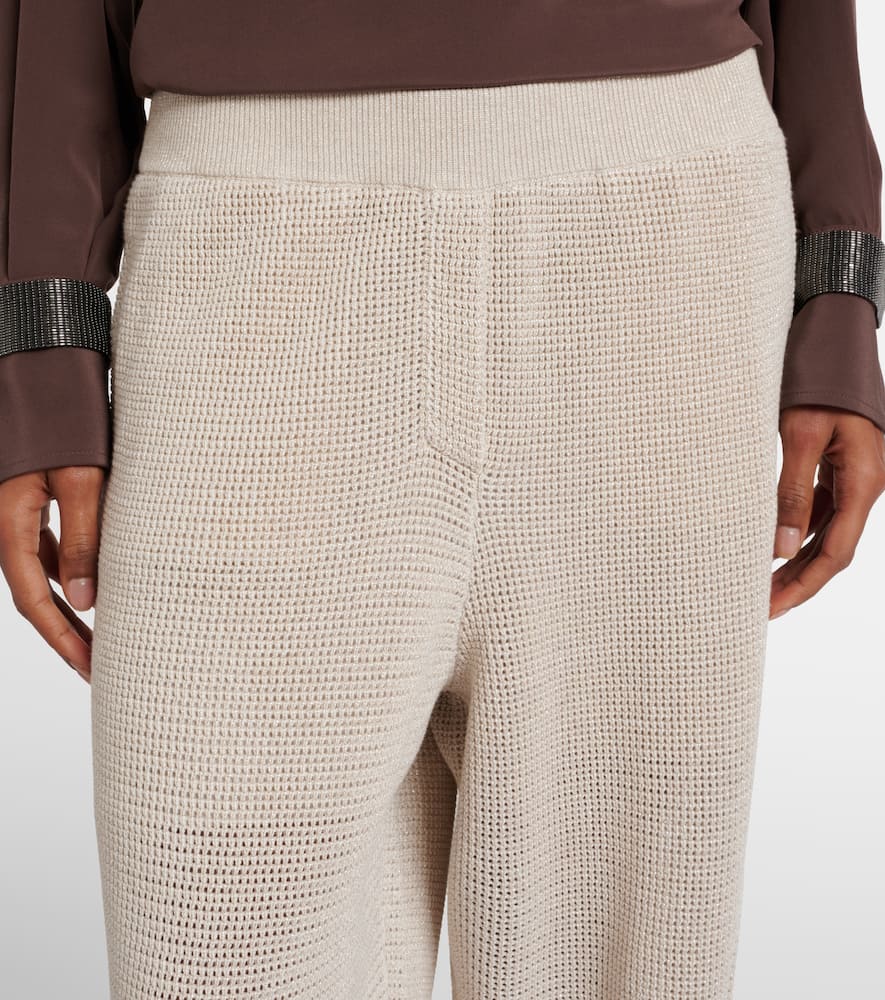 Knitted cotton-blend wide-leg pants