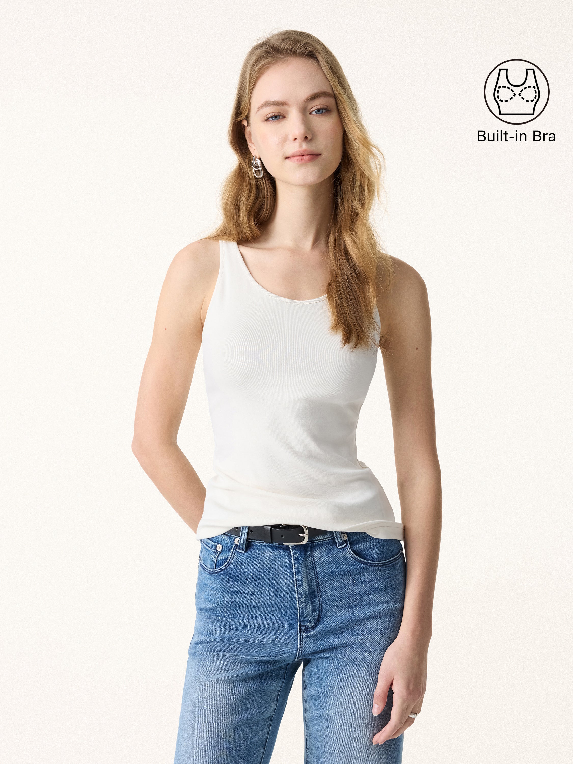 Cotton Lyocell U-Neck Brami Tank - Ivory