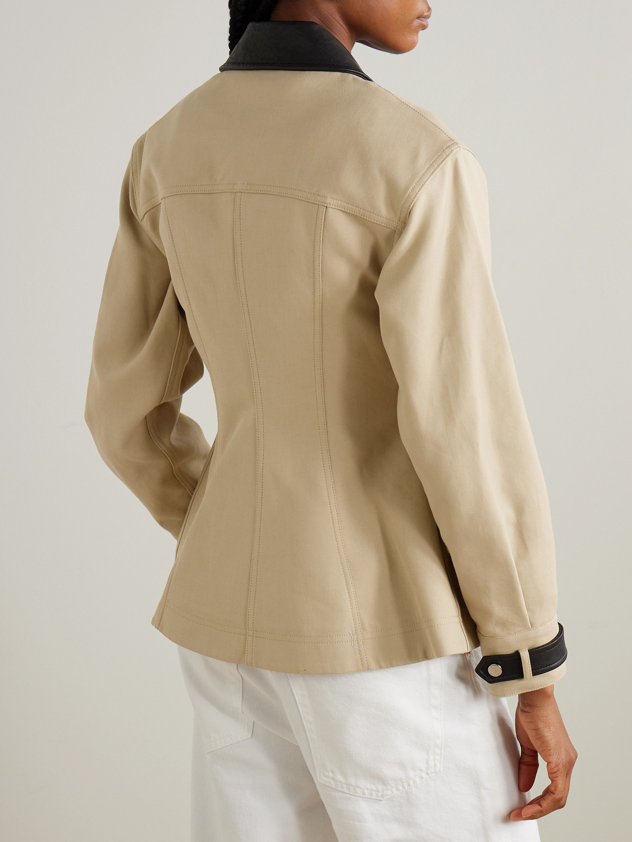 Talla Leather-trimmed Cotton Jacket - Neutrals